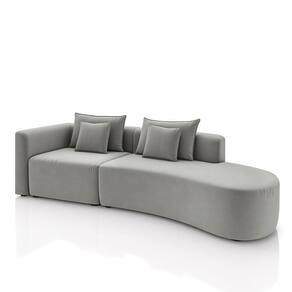 Sofá Curvo Decorativo Kimiko 297cm 2 Lugares Sala De Estar Com Chaise Veludo Cinza G52 - Gran Belo