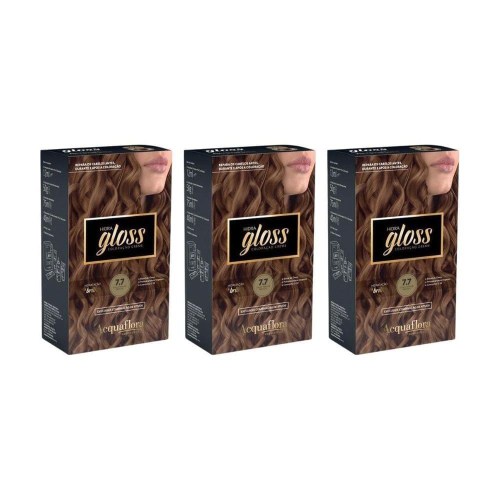 Coloraçao Acquaflora Hidra Gloss 7.7 Louro Natur Marrom -3Un