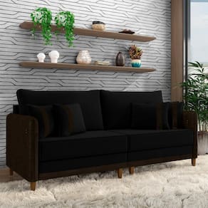 Sofá Living Montecarlo 2 Lugares Bipartido 192cm Pés Em Madeira Veludo-pu Preto-marrom G33 Gran Belo