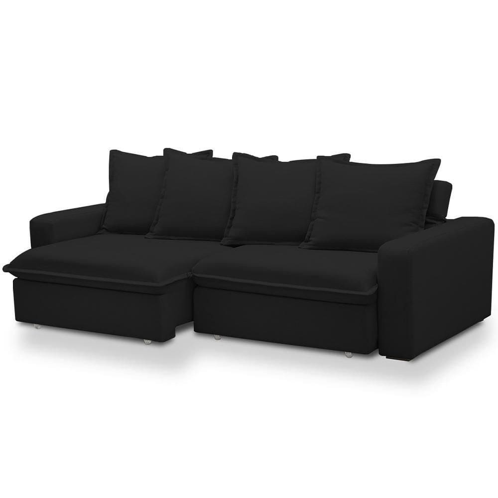 Sofá Retrátil Reclinável Para Sala De Estar Living 215cm Vêneto F04 Veludo Preto - Lyam Decor