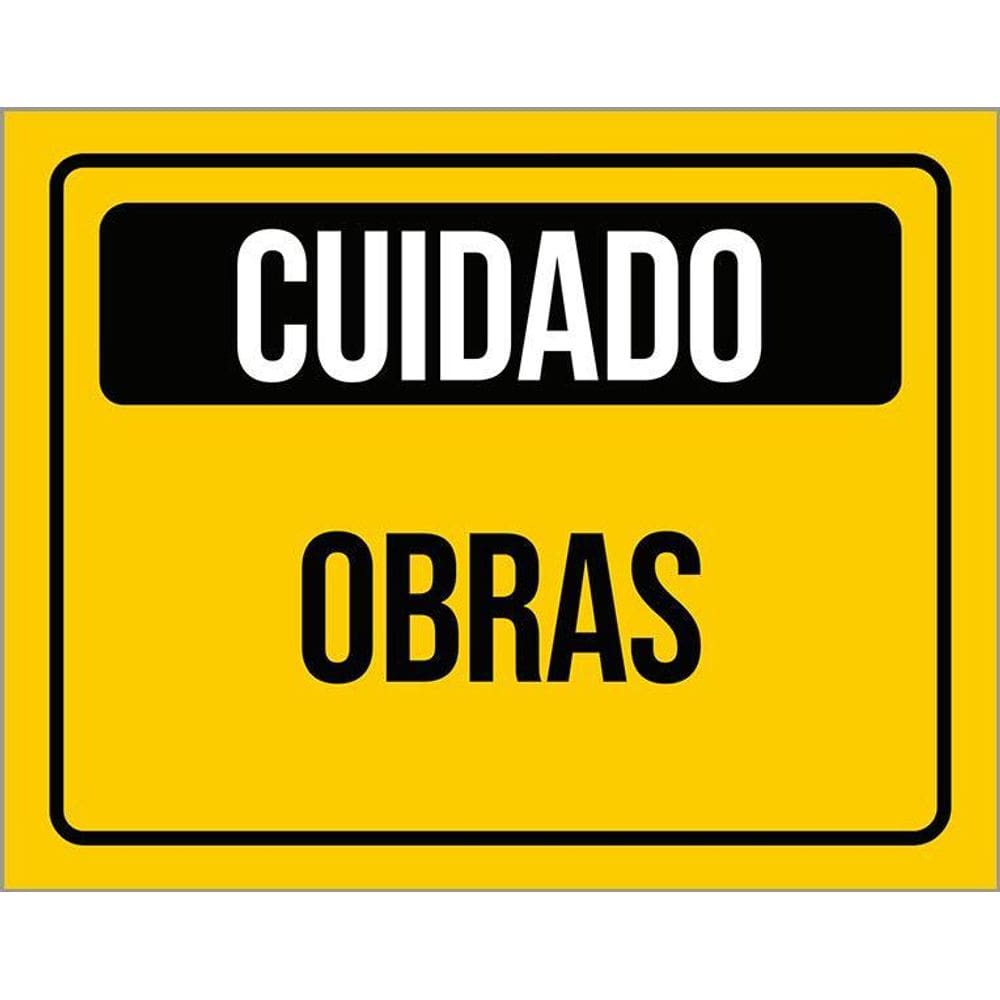 Placa Atenção Cuidado Sinalização Obras 36X46
