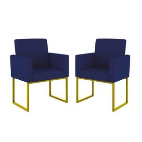 Kit 2 Poltrona Cadeira Decorativa Recepção Base Ferro Dourado Cor:azul Marinho