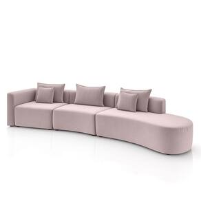 Sofá Curvo Decorativo Kimiko 437cm 5 Lugares Sala De Estar Com Chaise Veludo Rosê G52 - Gran Belo