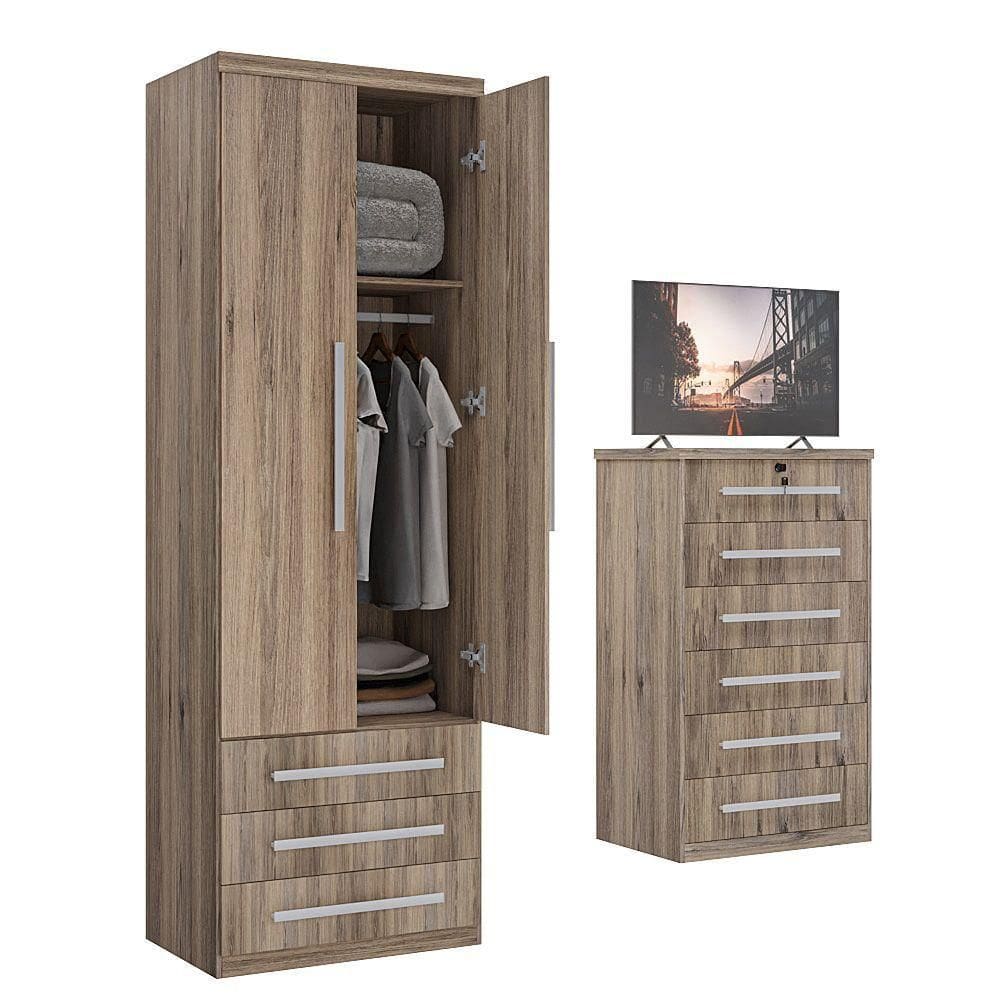 Guarda-roupa 2 Portas 3 Gavetas Modular 1303 Ilan Castanho