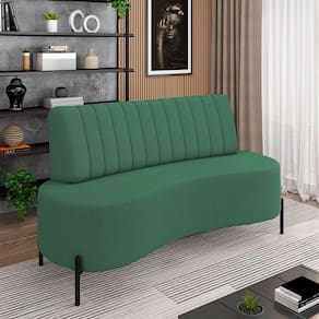 Sofá Living Decorativo 2 Lugares 1,35m Katara Pés De Ferro Linho Rústico Verde G33 - Gran Belo