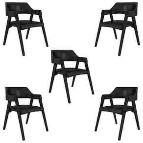 Kit 5 Cadeiras Sala De Jantar E Jogos Carteados Madeira Maciça Poker Pu Preto-preto G42 - Gran Belo