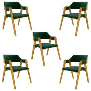 Kit 5 Cadeiras Sala De Jantar E Jogos Carteados Madeira Maciça Poker Veludo Verde-mel G42 - Gran Belo