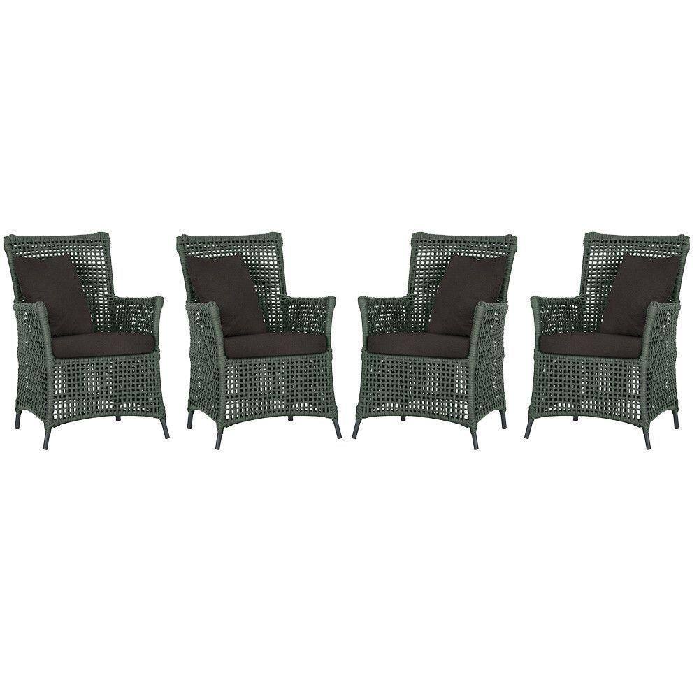 4 Poltronas Igapó Alumínio Pintura Preta Corda Náutica E9 Verde