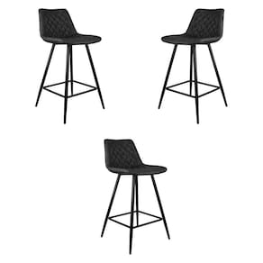 Kit 3 Banquetas Decorativas Magé Pu Matelassê C/apoio Para Os Pés Base Em Aço Cinza G56 - Gran Belo