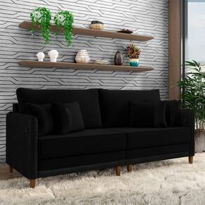 Sofá Living Montecarlo 2 Lugares Bipartido 172cm Pés Em Madeira Veludo-pu Preto G33 Gran Belo