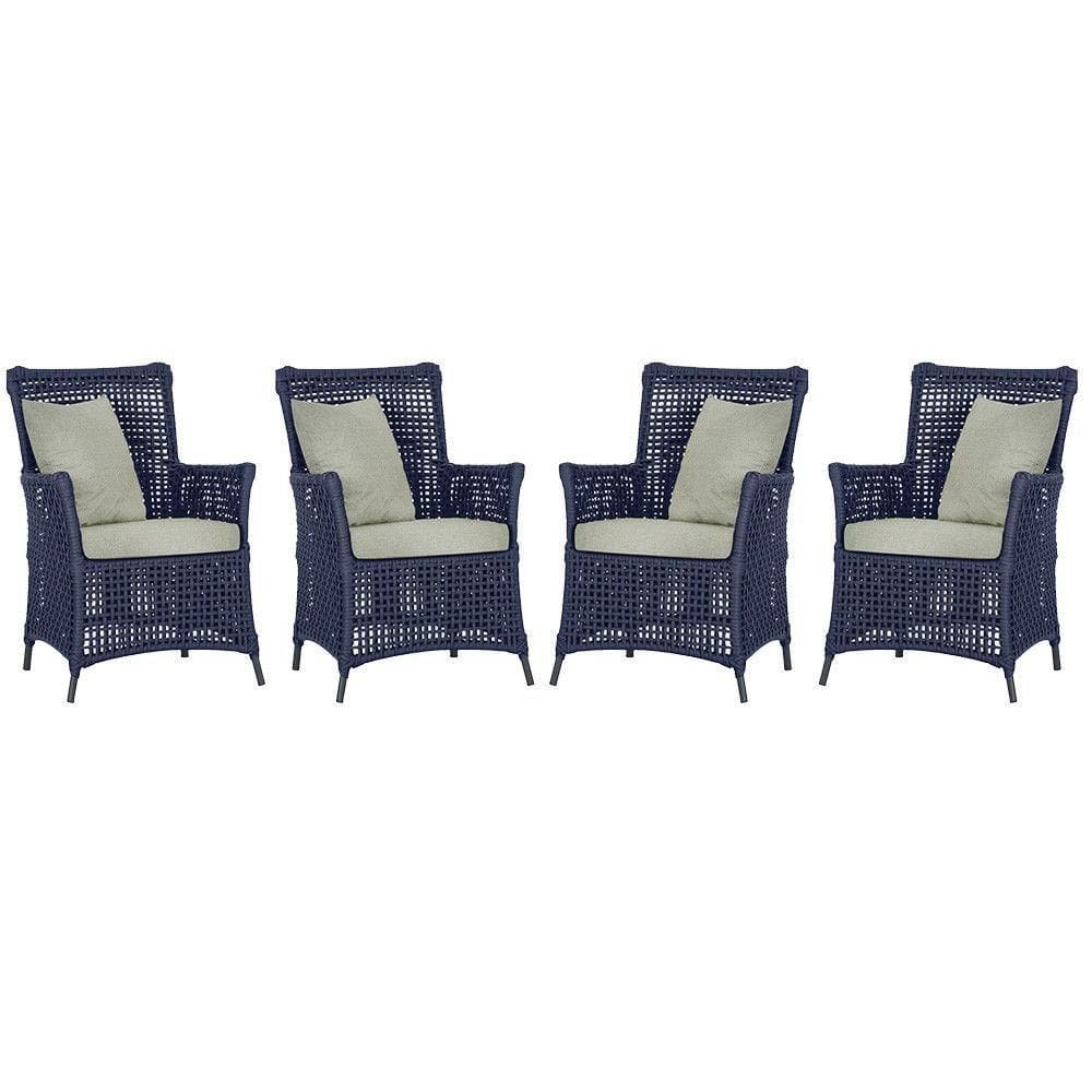 4 Poltronas Igapó Alumínio Pintura Preta Corda Náutica E3 Azul
