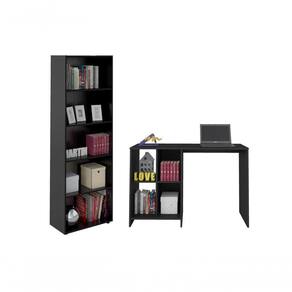 Conjunto Para Escritório Com Mesa 4 Nichos E Estante Preto Artely Preto