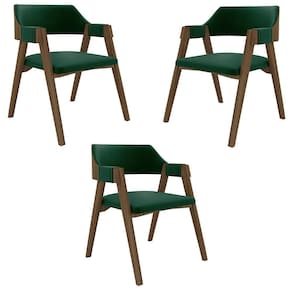 Kit 3 Cadeiras Sala De Jantar E Jogos Carteados Madeira Maciça Poker Veludo Verde-nogueira G42 - Gran Belo