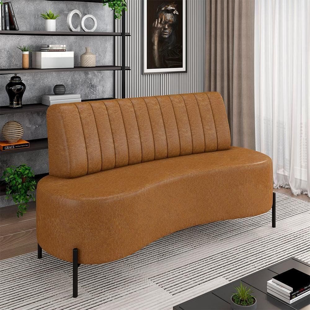 Sofá Living Decorativo 2 Lugares 1,35m Katara Pés De Ferro Pu Manchado Caramelo G33 - Gran Belo