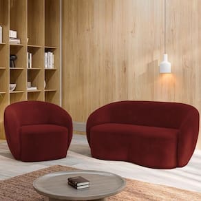 Conjunto 1 Sofá Living 180cm E 1 Poltrona íbis Encosto Fixo Veludo Bordô G33 - Gran Belo
