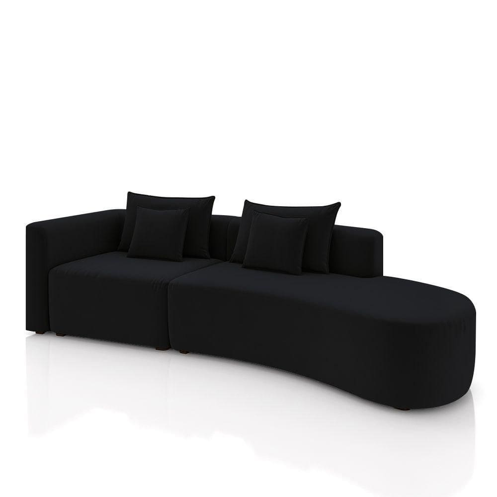 Sofá Curvo Decorativo Kimiko 297cm 2 Lugares Sala De Estar Com Chaise Veludo Preto G52 - Gran Belo