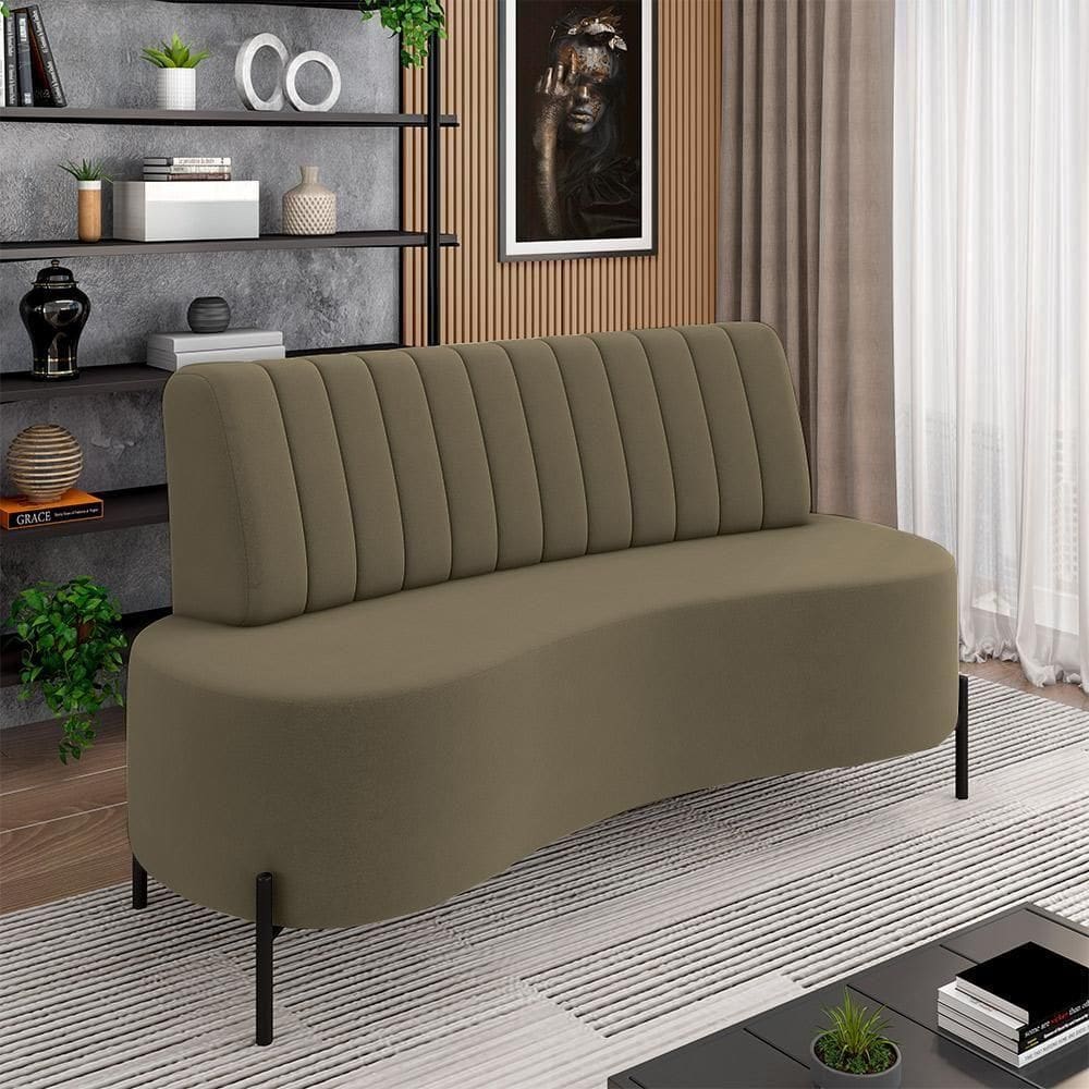 Sofá Living Decorativo 2 Lugares 1,35m Katara Pés De Ferro Veludo Castor G33 - Gran Belo