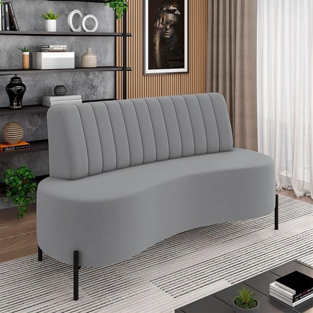 Sofá Living Decorativo 2 Lugares 1,35m Katara Pés De Ferro Veludo Cinza G33 - Gran Belo
