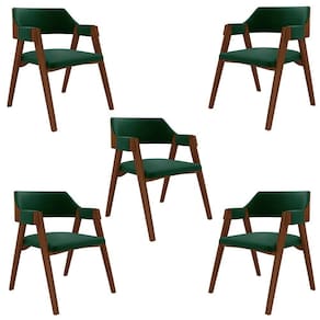 Kit 5 Cadeiras Sala De Jantar E Jogos Carteados Madeira Maciça Poker Veludo Verde-imbuia G42 - Gran Belo