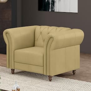 Poltrona Decorativa Stanford Chesterfield Pés De Madeira Couro Bege G58 Gran Belo