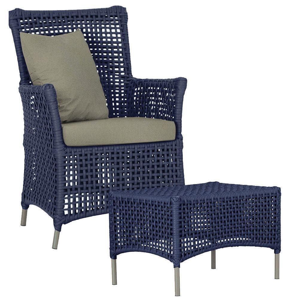 1 Poltrona E 1 Mesa Igapó Em Alumínio Fendi Corda Náutica E8 Azul