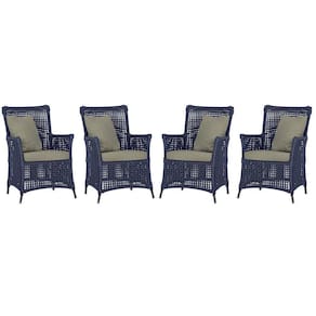4 Poltronas Igapó Alumínio Pintura Preta Corda Náutica E8 Azul