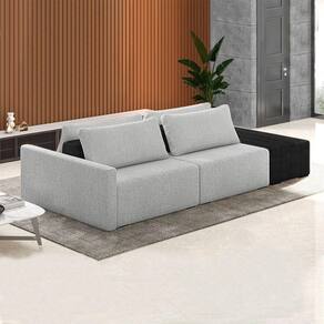 Sofá Ilha Modulado Milos 232cm Puff Lateral Cinza Preto Manchado Bouclê/pu G33 - Gran Belo