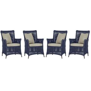 4 Poltronas Igapó Alumínio Pintura Marrom Corda Náutica E7 Azul