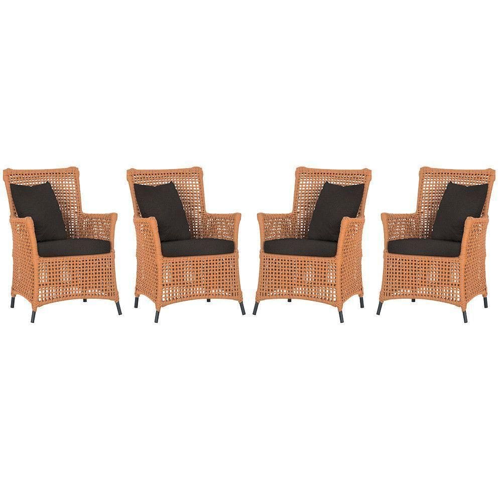 4 Poltronas Igapó Alumínio Pintura Preta Corda Náutica E9 Terra Cota