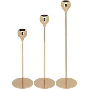Jogo 3 Castiçal Decortivo Enfeiute Porta Vela Suporte Metal Dourado