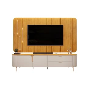Painel Com Bancada 241cm Avatar Com Led E Detalhes Dourados P/ Tv Até 75 Mel-off White G18 Gran Belo