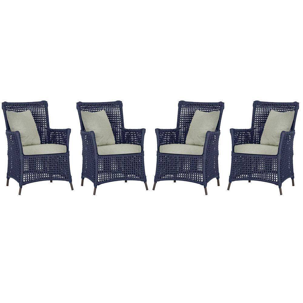 4 Poltronas Igapó Alumínio Pintura Marrom Corda Náutica E3 Azul