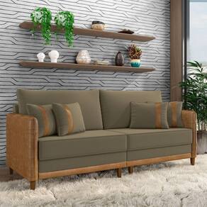 Sofá Living Montecarlo 3 Lugares Bipartido 232cm Pés Em Madeira Veludo-pu Castor-caramelo G33 Gran Belo
