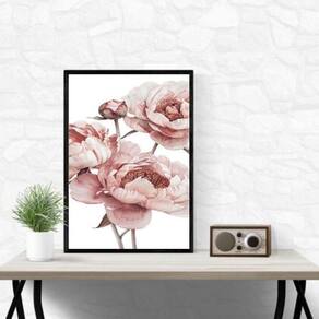 Quadro Moderno Flores Peonias 45X34Cm - Com Vidro