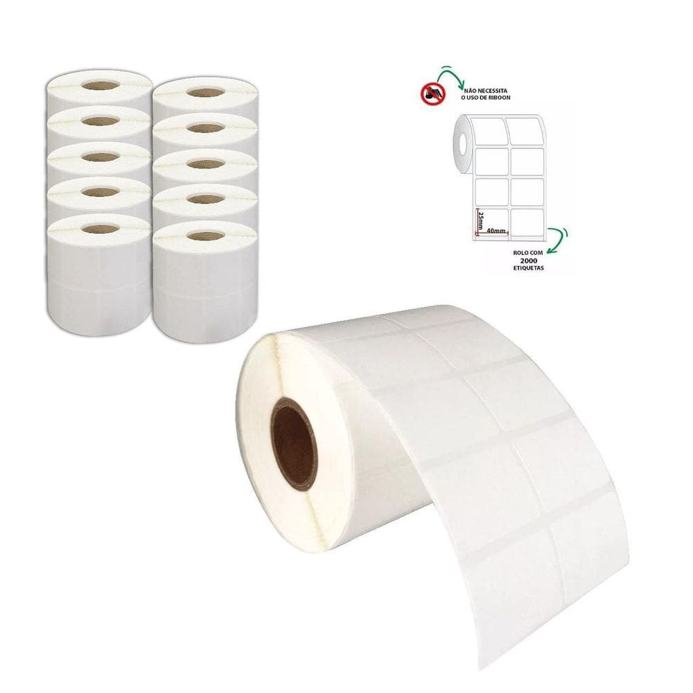 Kit 10 Rolos Etiqueta Térmica Adesiva 40X25Mm 4X2,5Cm