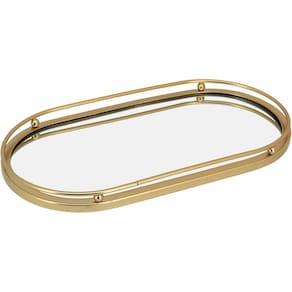 BANDEJA DECORATIVA PARA SERVIR LAVABO ESPELHADO METAL 2x14x27cm DOURADO