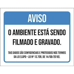 Placa Sinalização - Ambiente Filmado Gravado Azul 27X35