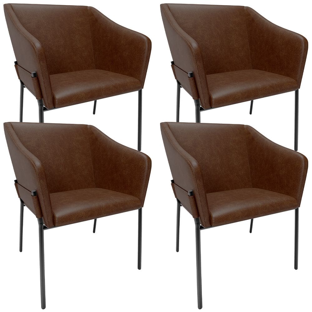 Kit 4 Cadeiras Para Sala de Jantar Estar Living Olívia L02 Couríssimo Marrom - Lyam Decor