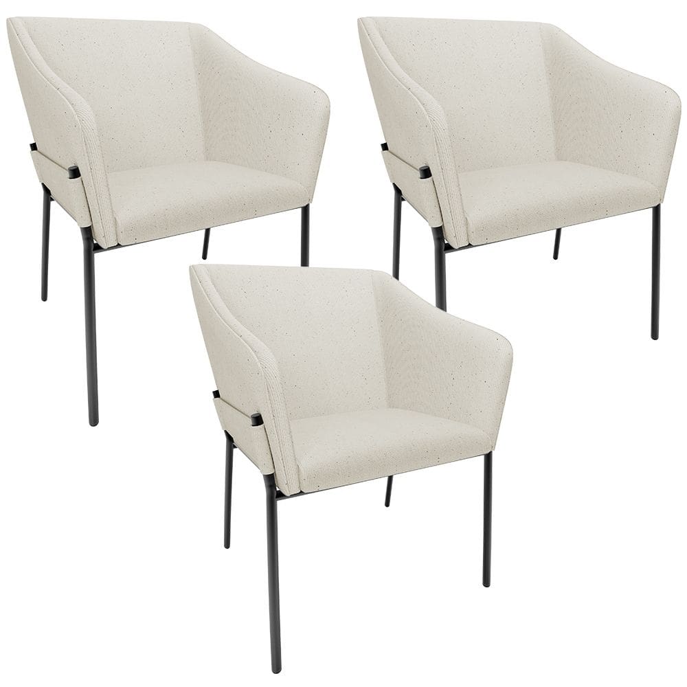 Kit 3 Cadeiras Para Sala de Jantar Estar Living Olívia L02 Linho Champagne - Lyam Decor
