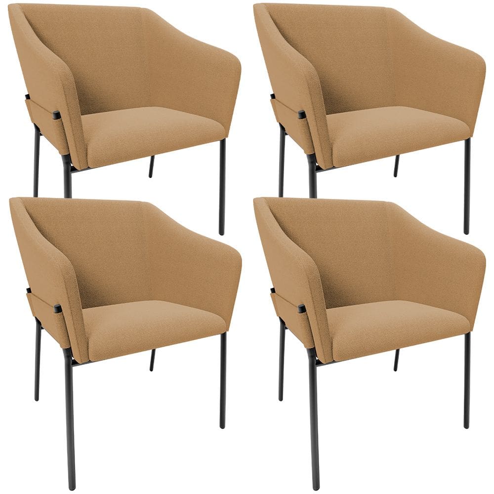 Kit 4 Cadeiras Para Sala de Jantar Estar Living Olívia L02 Bouclê Mostarda - Lyam Decor