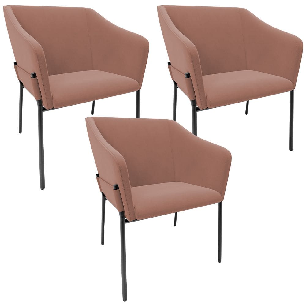 Kit 3 Cadeiras Para Sala de Jantar Estar Living Olívia L02 Suede Rosê - Lyam Decor