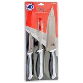 Kit De Facas E Garfo Trinchante Chef Inox 3 Peças - Ad