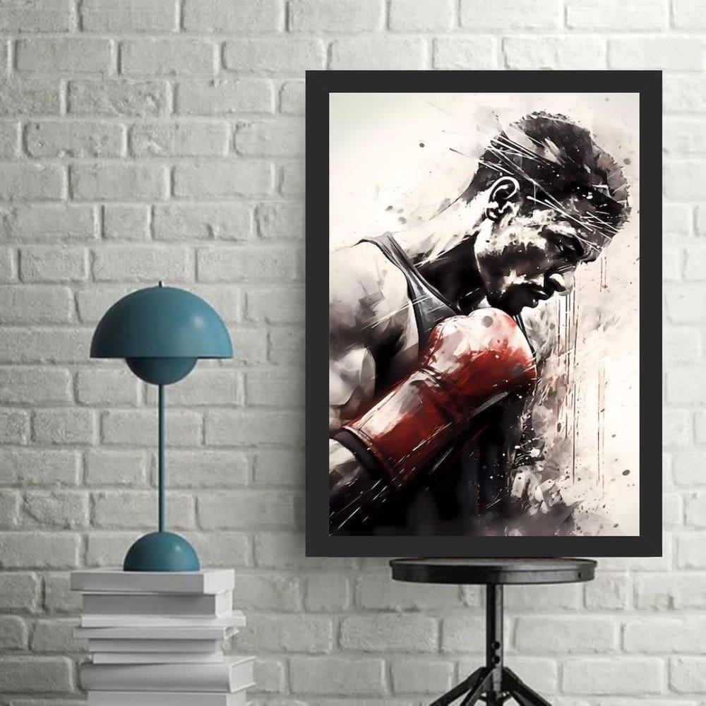 Quadro Decorativo Arte Boxeador 33X24Cm - Com Vidro