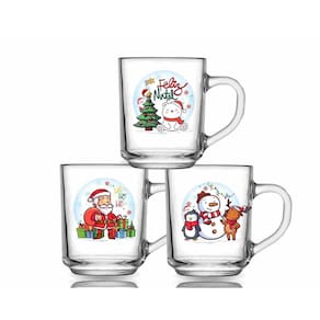 Kit 3 Canecas Natal 255Ml Vidro Personalizada Estampada Café