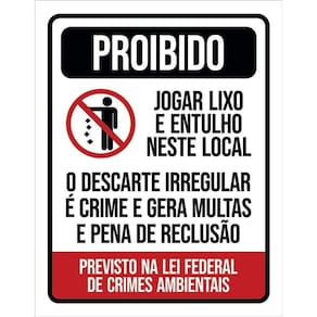 Placa De Sinalização - Proibido Jogar Lixo Lei Federal 36X46