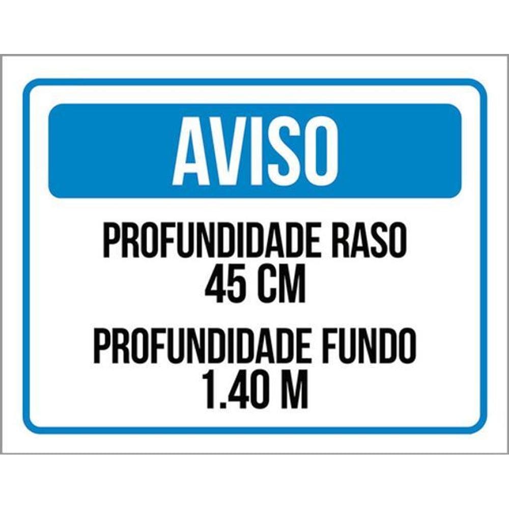 Kit 3 Placas Aviso Profundidade Raso Fundo