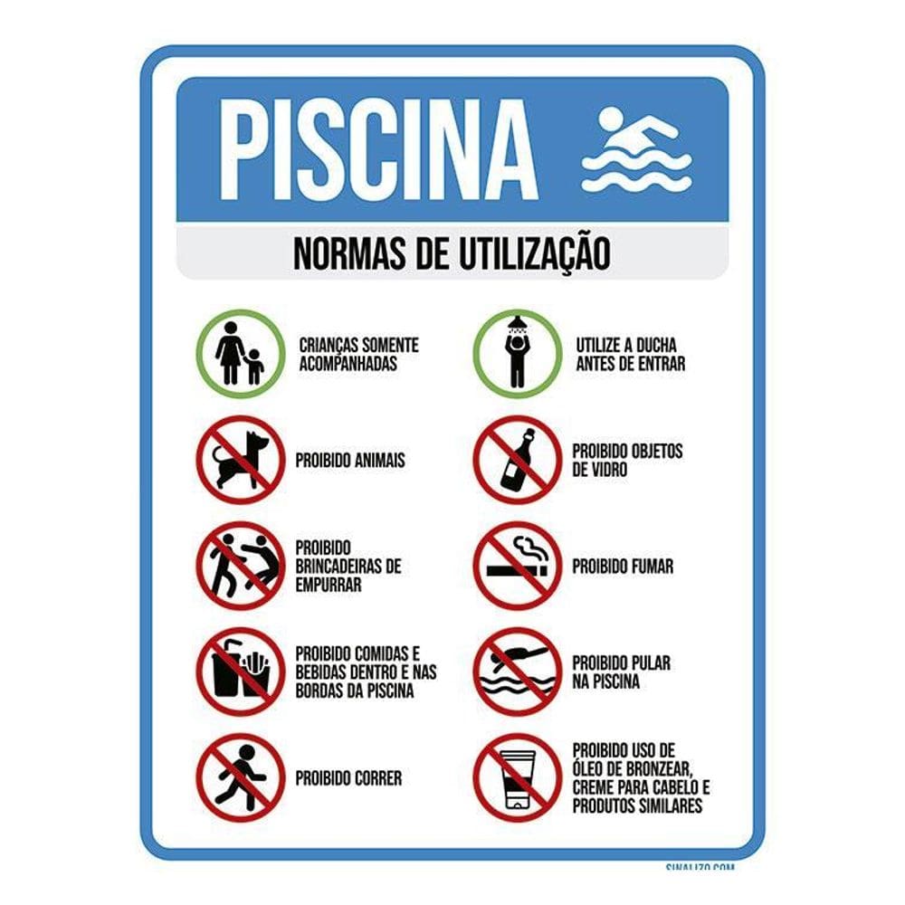 Placa Sinalização Regras Da Piscina - 36X46