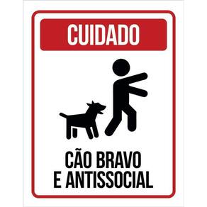 Placa Cuidado Cão Bravo E Antissocial 36X46