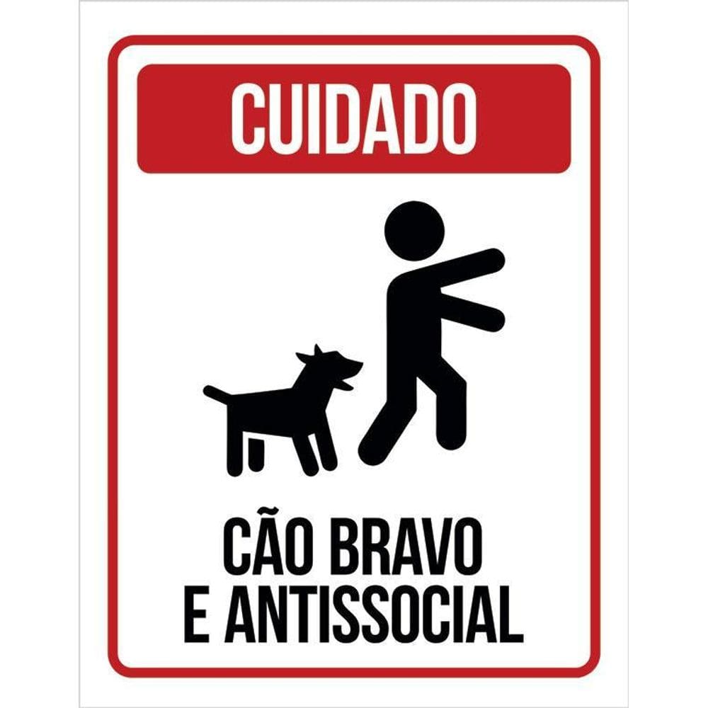 Placa Cuidado Cão Bravo E Antissocial 36X46