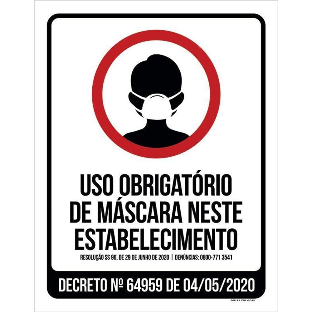 Placa Uso Obrigatório Máscara Estabelecimento Comércio 36X46